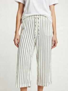 Z Supply Pants Womens XS White Black Pinstripe Wide-Leg Cropped Pull-On
